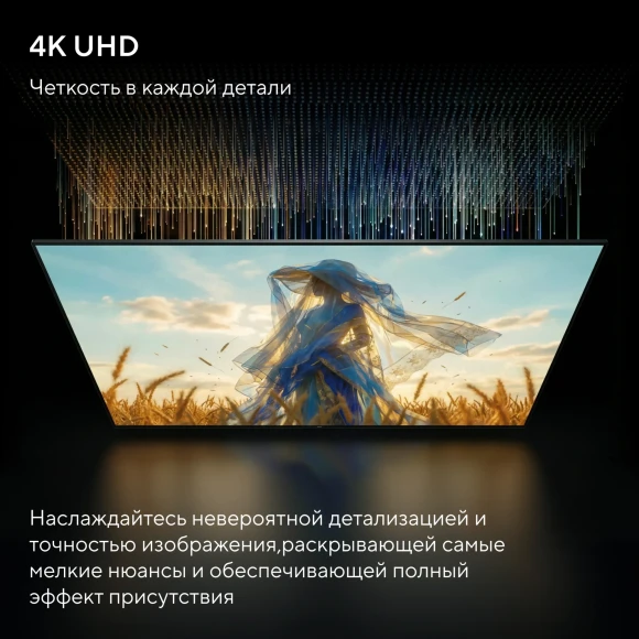 Телевизор LED Hyundai 55" H-LED55BU7011 Google TV Frameless Metal черный 4K Ultra HD 60Hz MEMC DVB-T DVB-T2 DVB-C DVB-S DVB-S2 USB WiFi Smart TV