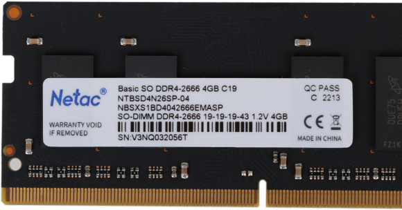 Память DDR4 4Gb 2666MHz Netac NTBSD4N26SP-04 Basic RTL PC4-21300 CL19 SO-DIMM 260-pin 1.2В single rank Ret