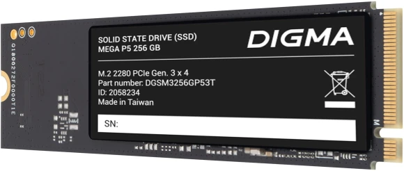 Накопитель SSD Digma PCIe 3.0 x4 256GB DGSM3256GP53T Mega P5 M.2 2280