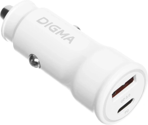 Автомобильное зар./устр. Digma DGC2С 20W 3A (PD+QC) USB-C/USB-A белый (DGC2C0HX12WH)