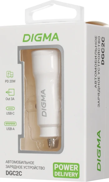 Автомобильное зар./устр. Digma DGC2С 20W 3A (PD+QC) USB-C/USB-A белый (DGC2C0HX12WH)