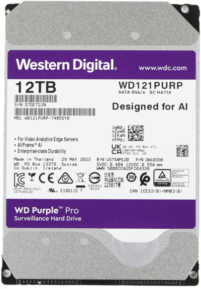 Жесткий диск WD SATA-III 12TB WD121PURP Surveillance Purple Pro (7200rpm) 256Mb 3.5" Жесткий диск WD SATA-III 12TB WD121PURP Surveillance Purple Pro (7200rpm) 256Mb 3.5"