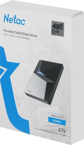 Накопитель SSD Netac USB-C 480Gb NT01Z7S-480G-32BK Z7S 2.5" черный Накопитель SSD Netac USB-C 480Gb NT01Z7S-480G-32BK Z7S 2.5" черный