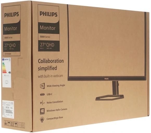 Монитор Philips 27" 27E1N5600HE черный IPS LED 16:9 HDMI M/M Cam матовая HAS 1000:1 300cd 178гр/178гр 2560x1440 75Hz DP 2K USB 6.57кг