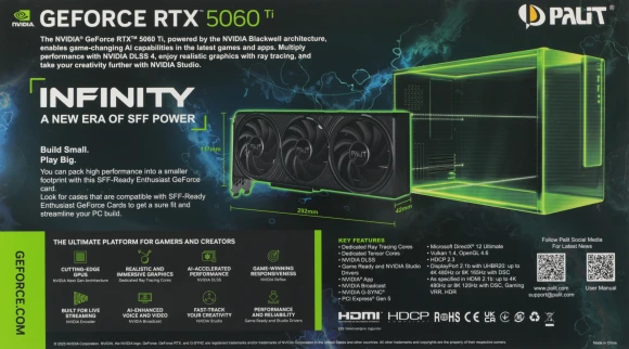 Видеокарта Palit PCI-E 5.0 PA-RTX5060Ti INFINITY 3 NVIDIA GeForce RTX 5060TI 16Gb 128bit GDDR7 2407/28000 HDMIx1 DPx3 HDCP Ret