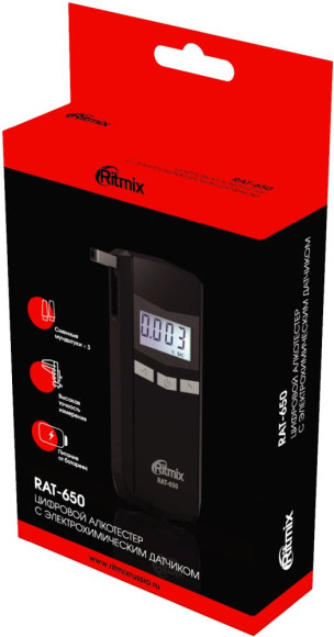 Алкотестер Ritmix RAT-650 электрохимический черный Алкотестер Ritmix RAT-650 электрохимический черный