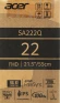 Монитор Acer 21.45" SA222QEbi черный IPS LED 1ms 16:9 HDMI матовая 250cd 178гр/178гр 1920x1080 100Hz FreeSync VGA FHD 2.48кг