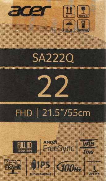 Монитор Acer 21.45" SA222QEbi черный IPS LED 1ms 16:9 HDMI матовая 250cd 178гр/178гр 1920x1080 100Hz FreeSync VGA FHD 2.48кг