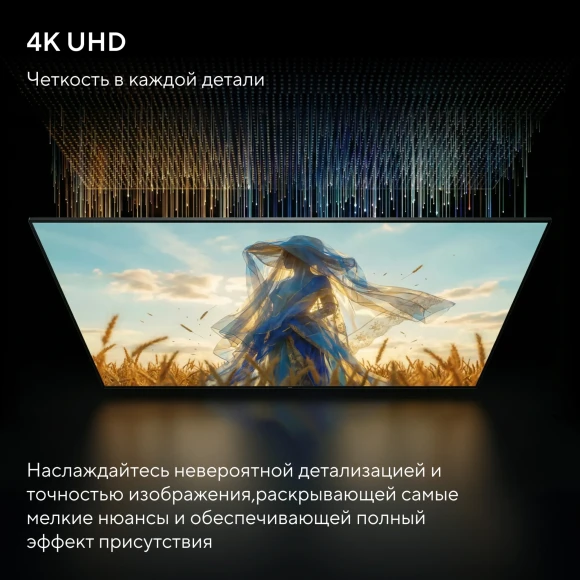 Телевизор LED Hyundai 65" H-LED65BU7011 Google TV Frameless Metal черный 4K Ultra HD 60Hz MEMC DVB-T DVB-T2 DVB-C DVB-S DVB-S2 USB WiFi Smart TV