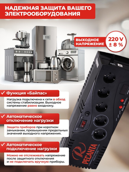 Стабилизатор напряжения Ресанта С1500 1.739кВА однофазный серый (63/6/33)