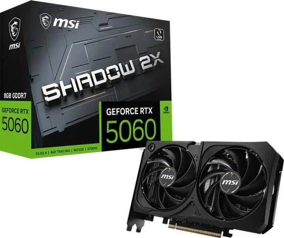 Видеокарта MSI PCI-E 5.0 RTX 5060 8G SHADOW 2X MAX NVIDIA GeForce RTX 5060 8Gb 128bit GDDR7 2497/28000 HDMIx1 DPx3 HDCP Ret Видеокарта MSI PCI-E 5.0 RTX 5060 8G SHADOW 2X MAX NVIDIA GeForce RTX 5060 8Gb 128bit GDDR7 2497/28000 HDMIx1 DPx3 HDCP Ret