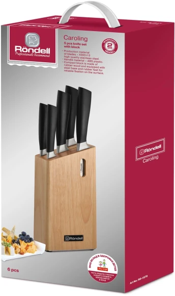 Набор ножей кухон. Rondell Caroling RD-1878 компл.:6предм. с подставкой черный подар.коробка Набор ножей кухон. Rondell Caroling RD-1878 компл.:6предм. с подставкой черный подар.коробка