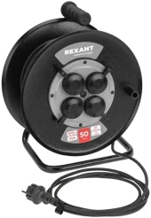 Удлинитель силовой Rexant КГ (13-5013) 3x1.5кв.мм 4розет. 50м КГ 16A метал.катушка черный Удлинитель силовой Rexant КГ (13-5013) 3x1.5кв.мм 4розет. 50м КГ 16A метал.катушка черный