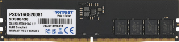 Память DDR5 16GB 5200MHz Patriot PSD516G520081 Signature RTL PC5-41600 CL42 DIMM 288-pin 1.1В single rank Ret