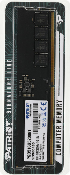 Память DDR5 16GB 5200MHz Patriot PSD516G520081 Signature RTL PC5-41600 CL42 DIMM 288-pin 1.1В single rank Ret