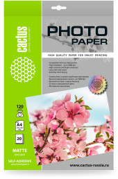 Фотобумага Cactus CS-MSA412020 A4/120г/м2/20л./белый матовое самоклей. для струйной печати Фотобумага Cactus CS-MSA412020 A4/120г/м2/20л./белый матовое самоклей. для струйной печати