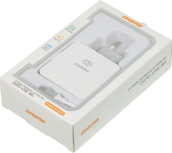 Сетевое зар./устр. Digma DGPD-45W-WG 45W 3A+2.4A (PD) USB-C/USB-A универсальное белый