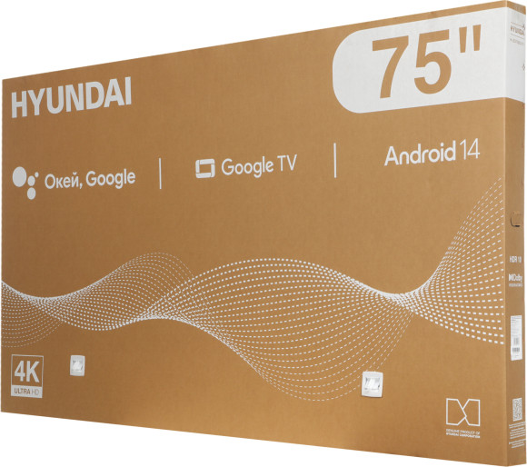Телевизор LED Hyundai 75" H-LED75BU7011 Google TV Frameless Metal черный 4K Ultra HD 60Hz MEMC DVB-T DVB-T2 DVB-C DVB-S DVB-S2 USB WiFi Smart TV