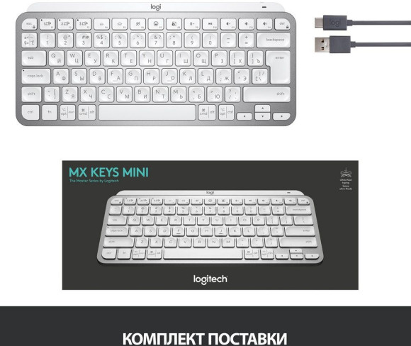 Клавиатура Logitech MX Keys Mini серебристый USB беспроводная BT/Radio LED (920-010502)