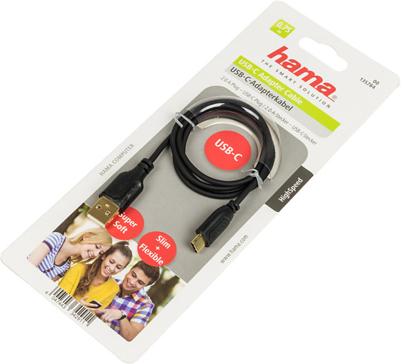 Кабель Hama Flexi-Slim 00135784 USB (m)-USB Type-C (m) 0.75м черный