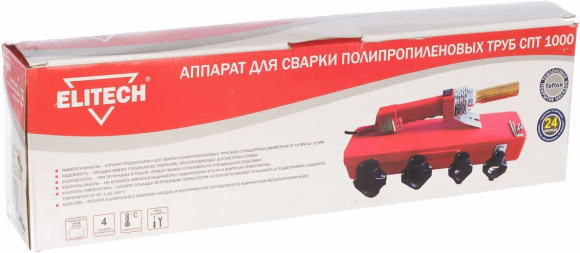 Сварочный аппарат для пластиковых труб Elitech СПТ 1000 1кВт Тмакс.:300 парн.насад. (кейс в компл.)