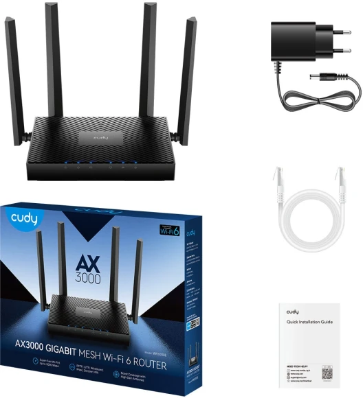 Роутер беспроводной Cudy WR3000E AX3000 10/100/1000BASE-TX черный