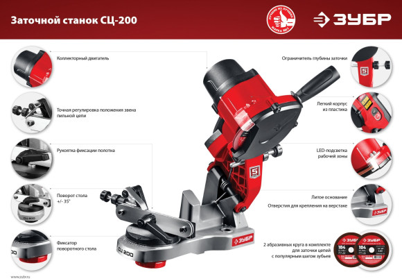Электроточило Зубр СЦ-200 90Вт 5000об/мин d=104мм t=3.2мм Электроточило Зубр СЦ-200 90Вт 5000об/мин d=104мм t=3.2мм