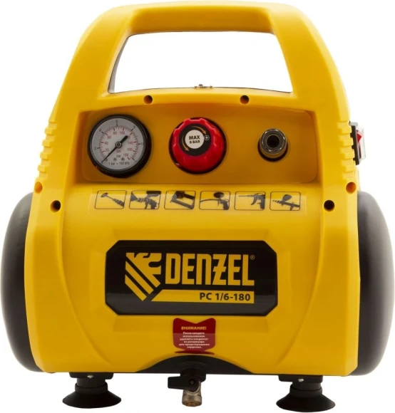 Компрессор поршневой Denzel РС 1/6-180 безмасляный 180л/мин 6л 1100Вт желтый/черный Компрессор поршневой Denzel РС 1/6-180 безмасляный 180л/мин 6л 1100Вт желтый/черный