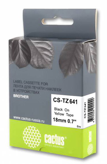 Картридж ленточный Cactus CS-TZ641 TZe-641 черный на желтом 18x8 для Brother 1010/1280/1280VP/2700VP