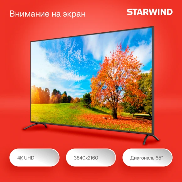 Телевизор LED Starwind 65" SW-LED65UG402 Яндекс.ТВ Frameless черный 4K Ultra HD 60Hz DVB-T DVB-T2 DVB-C DVB-S DVB-S2 USB WiFi Smart TV Телевизор LED Starwind 65" SW-LED65UG402 Яндекс.ТВ Frameless черный 4K Ultra HD 60Hz DVB-T DVB-T2 DVB-C DVB-S DVB-S2 USB WiFi Smart TV