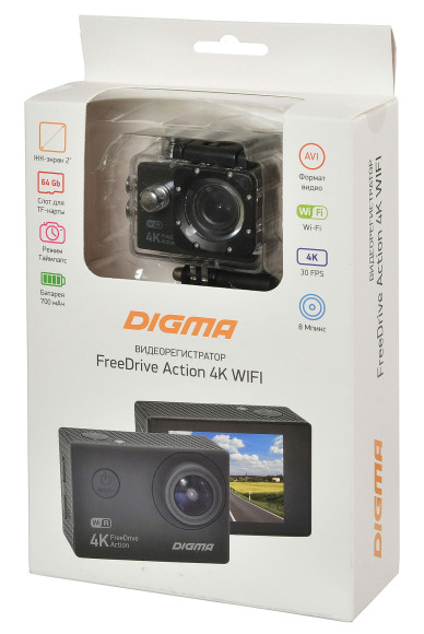 Видеорегистратор Digma FreeDrive Action 4K WiFi черный 8Mpix 2160x3840 2160p 150гр. Allwinner V3 Видеорегистратор Digma FreeDrive Action 4K WiFi черный 8Mpix 2160x3840 2160p 150гр. Allwinner V3