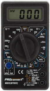 Мультиметр PROconnect M832 DT832 цифровой черный (13-3012) Мультиметр PROconnect M832 DT832 цифровой черный (13-3012)