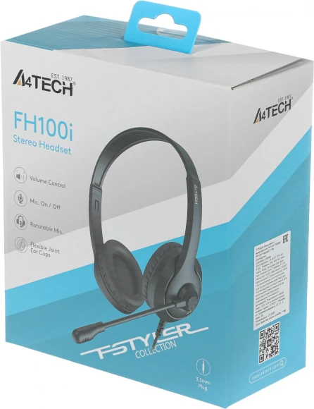 Наушники с микрофоном A4Tech Fstyler FH100i черный 1.8м накладные оголовье (FH100I (STONE BLACK)) Наушники с микрофоном A4Tech Fstyler FH100i черный 1.8м накладные оголовье (FH100I (STONE BLACK))