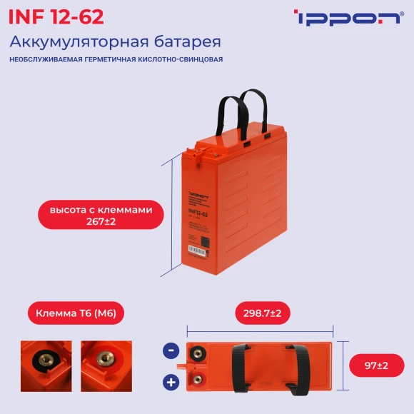 Батарея для ИБП Ippon INF12-062 12В 62Ач Батарея для ИБП Ippon INF12-062 12В 62Ач