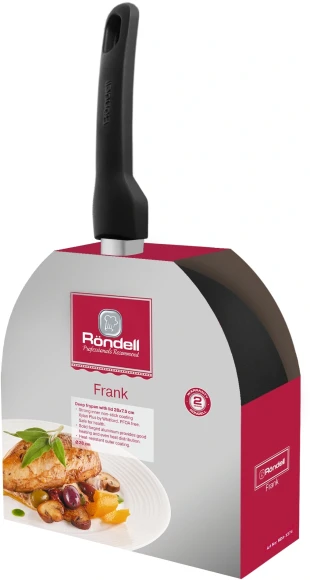 Сковорода Rondell Frank RDA-1374 круглая 28см покрытие: Xylan Plus ручка несъемная (с крышкой) черный