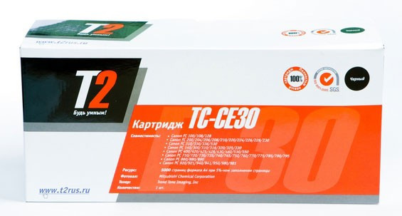 Картридж лазерный T2 E-30 TC-CE30 E30 черный (4000стр.) для Canon FC108/128/206/208/210/220/228/230/310 без чипа