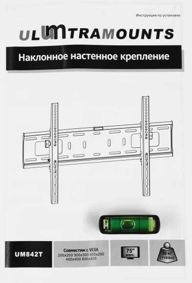 Кронштейн для телевизора Ultramounts UM842T черный 37"-75" макс.50кг настенный наклон Кронштейн для телевизора Ultramounts UM842T черный 37"-75" макс.50кг настенный наклон