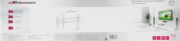 Кронштейн для телевизора Ultramounts UM842T черный 37"-75" макс.50кг настенный наклон Кронштейн для телевизора Ultramounts UM842T черный 37"-75" макс.50кг настенный наклон