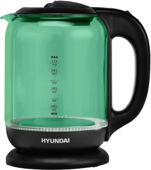 Чайник электрический Hyundai HYK-G2807 1.7л. 2200Вт бирюзовый/черный корпус: стекло