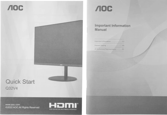 Монитор AOC 31.5" Value Line Q32V4 черный IPS LED 4ms 16:9 HDMI M/M матовая 250cd 178гр/178гр 2560x1440 75Hz DP 2K 6.8кг Монитор AOC 31.5" Value Line Q32V4 черный IPS LED 4ms 16:9 HDMI M/M матовая 250cd 178гр/178гр 2560x1440 75Hz DP 2K 6.8кг