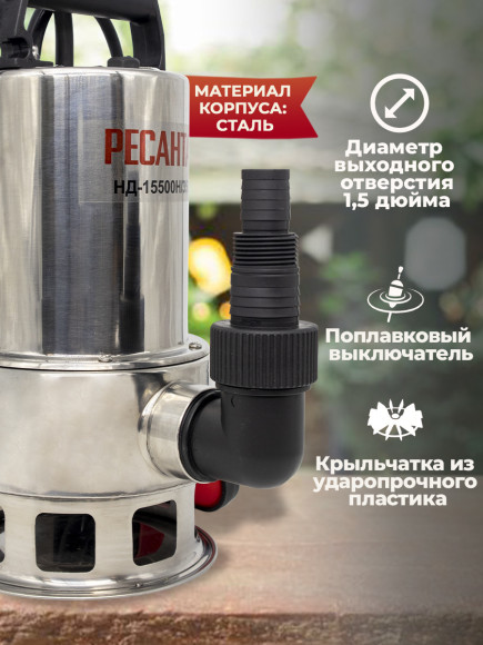 Насос дренажный Ресанта НД-15500Н/35 1100Вт 15500л/час центробежный (77/2/2)