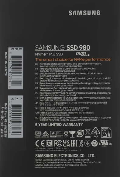 Накопитель SSD Samsung PCIe 3.0 x4 250GB MZ-V8V250BW 980 M.2 2280