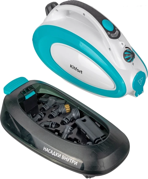 Пароочиститель напольный Kitfort КТ-914 1500Вт белый/голубой
