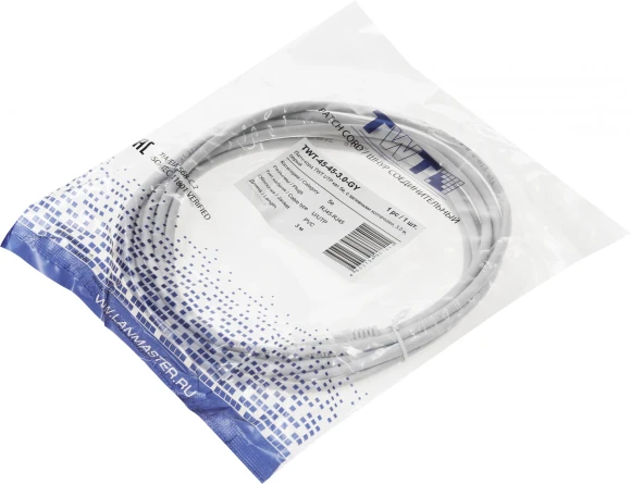 Патч-корд Lanmaster TWT-45-45-3.0-GY UTP RJ-45 вил.-вилка RJ-45 кат.5E 3м серый ПВХ (уп.:1шт)