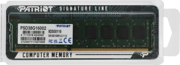 Память DDR3 8GB 1600MHz Patriot PSD38G16002 Signature Line RTL PC3-12800 CL11 DIMM 240-pin 1.5В dual rank Ret