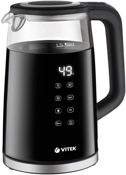 Чайник электрический Vitek VT-8827 1.7л. 2200Вт черный корпус: стекло/металл