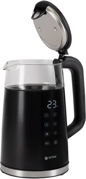 Чайник электрический Vitek VT-8827 1.7л. 2200Вт черный корпус: стекло/металл