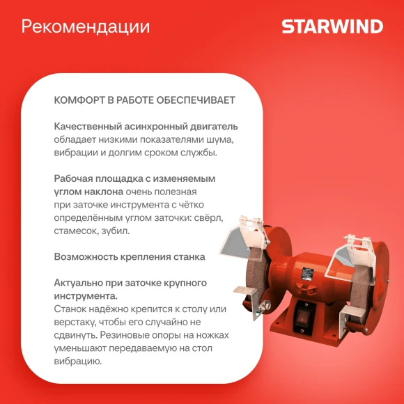 Электроточило Starwind BG150-400 400Вт 2950об/мин d=150мм t=16мм