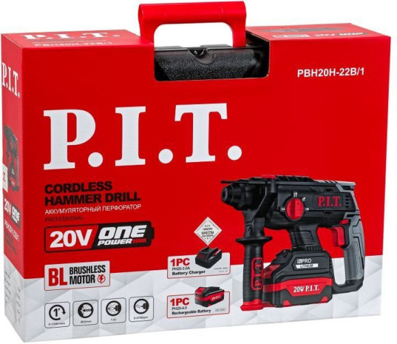 Перфоратор P.I.T. PBH20H-22B/1 патрон:SDS-plus уд.:1.8Дж аккум. (кейс в комплекте)