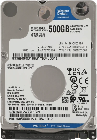 Жесткий диск WD SATA-III 500GB WD5000LPZX Notebook/Desktop Blue (5400rpm) 128Mb 2.5"